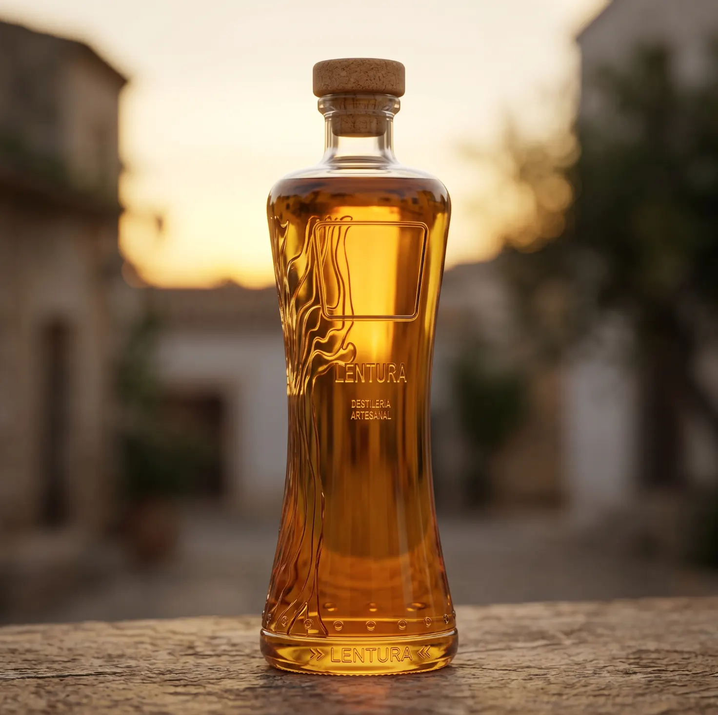 Render final de la botella de licor Lentura